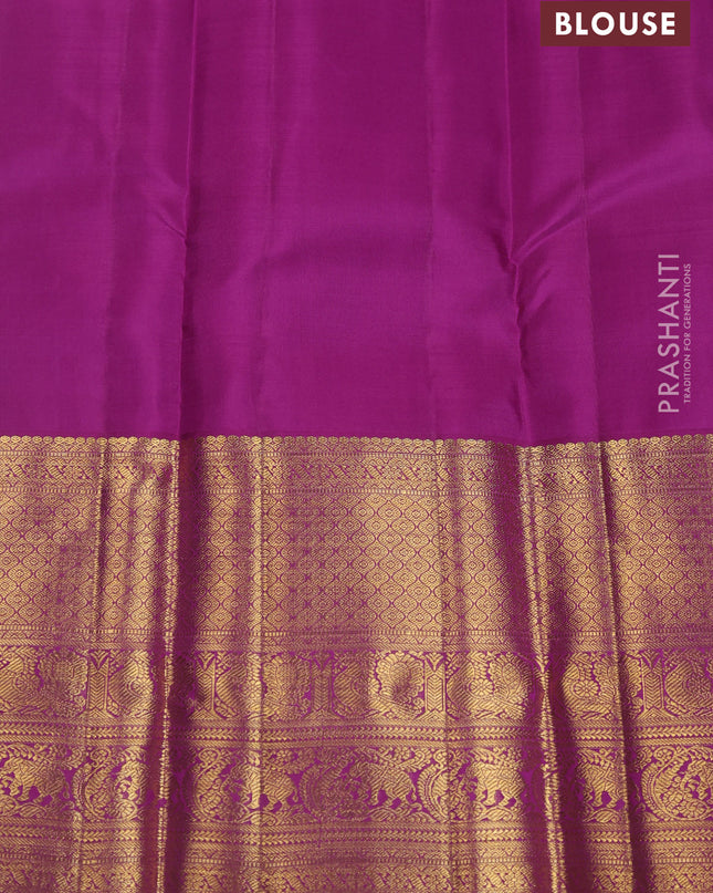 Pure kanchipuram silk saree lavender and purple with allover zari woven brocade weaves and long zari woven border