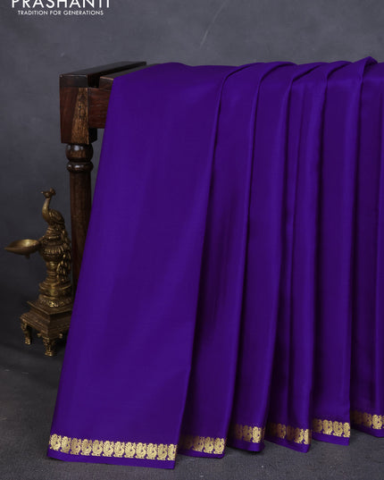 Pure mysore silk saree violet with plain body and small zari woven border