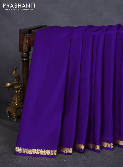 Pure mysore silk saree violet with plain body and small zari woven border
