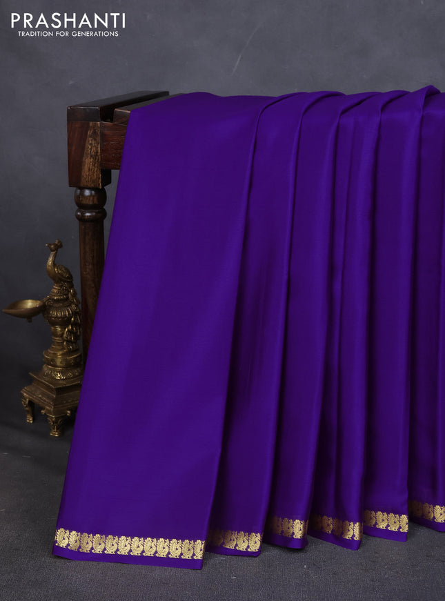 Pure mysore silk saree violet with plain body and small zari woven border