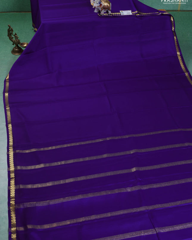 Pure mysore silk saree violet with plain body and small zari woven border