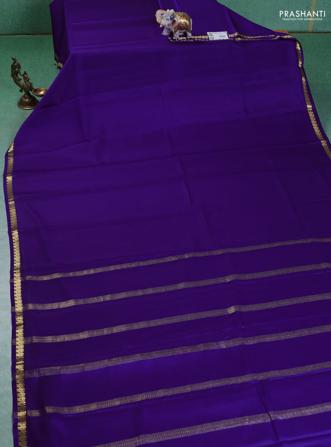 Pure mysore silk saree violet with plain body and small zari woven border
