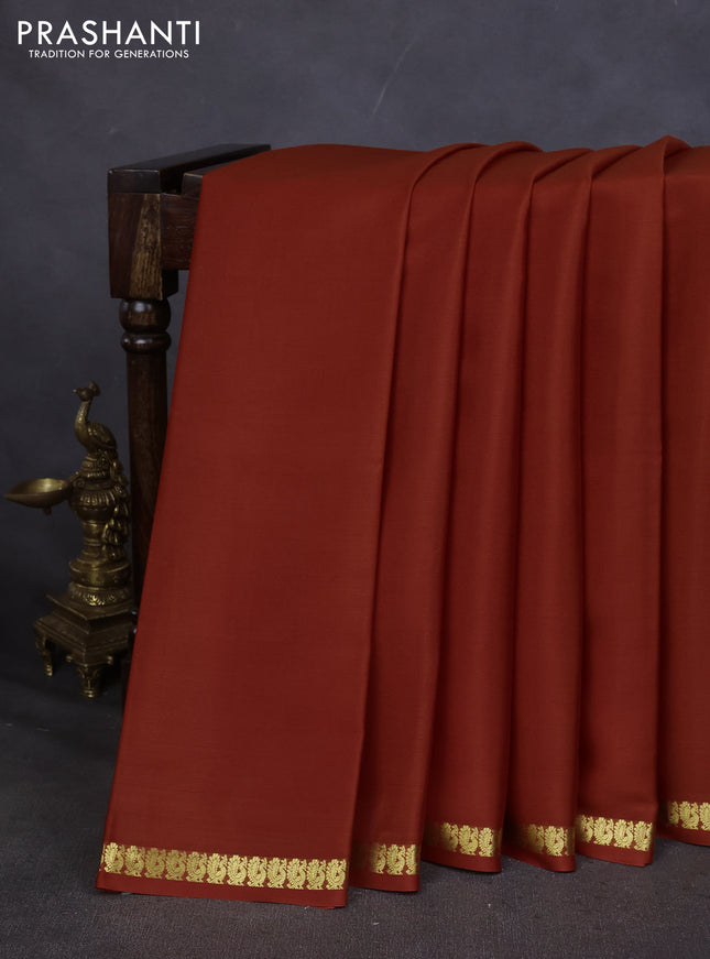 Pure mysore silk saree orange with plain body and small zari woven border