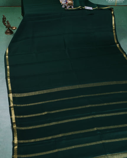 Pure mysore silk saree dark green with plain body and small zari woven border
