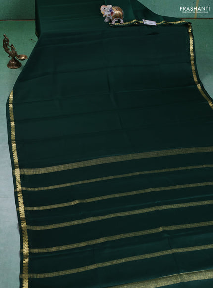 Pure mysore silk saree dark green with plain body and small zari woven border