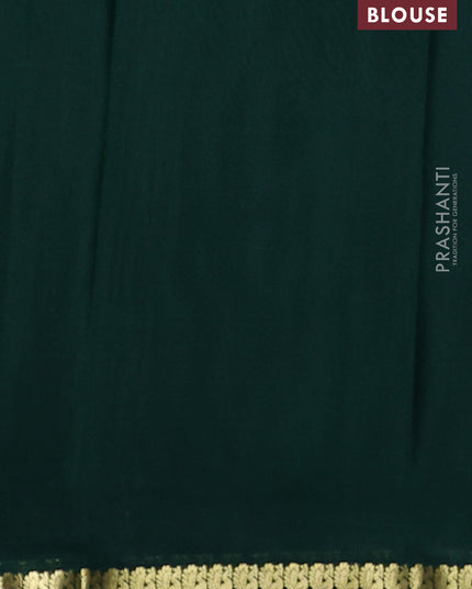 Pure mysore silk saree dark green with plain body and small zari woven border