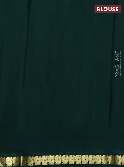 Pure mysore silk saree dark green with plain body and small zari woven border