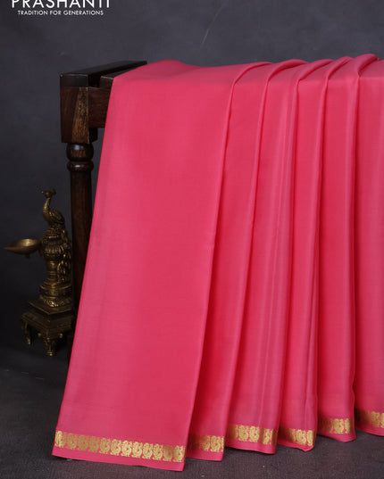 Pure mysore silk saree peach pink with plain body and small zari woven border