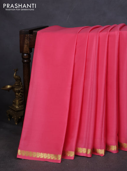 Pure mysore silk saree peach pink with plain body and small zari woven border