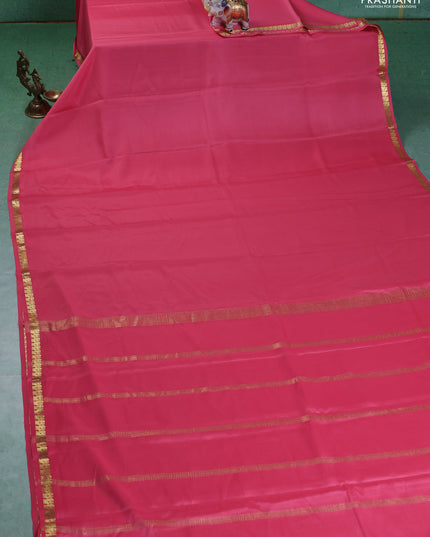 Pure mysore silk saree peach pink with plain body and small zari woven border