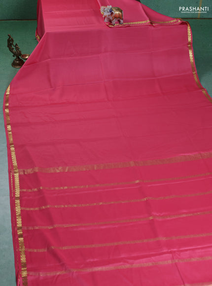 Pure mysore silk saree peach pink with plain body and small zari woven border