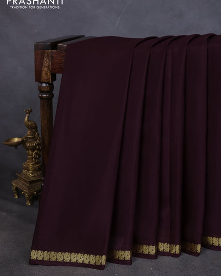 Pure mysore silk saree coffee brown with plain body and small zari woven border