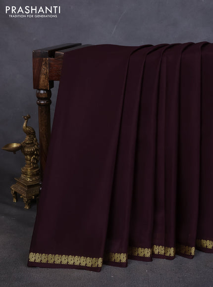 Pure mysore silk saree coffee brown with plain body and small zari woven border