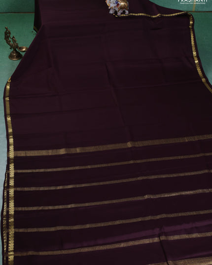 Pure mysore silk saree coffee brown with plain body and small zari woven border