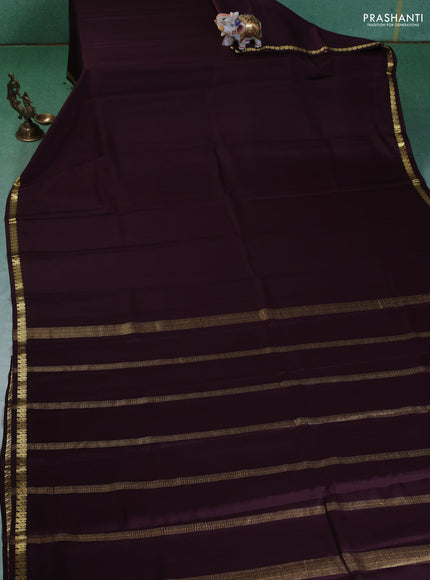 Pure mysore silk saree coffee brown with plain body and small zari woven border