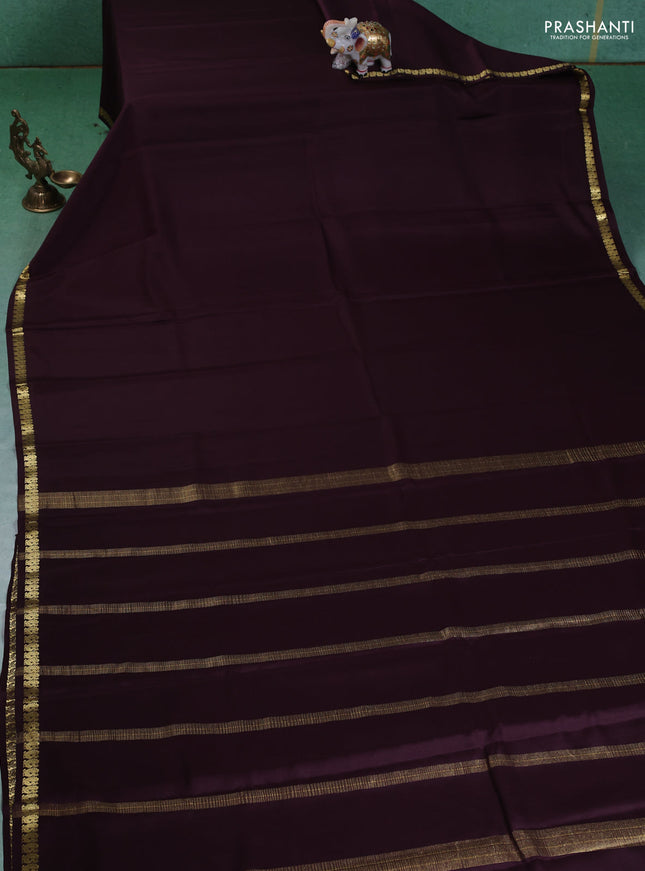 Pure mysore silk saree coffee brown with plain body and small zari woven border