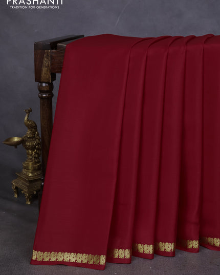 Pure mysore silk saree red with plain body and small zari woven border