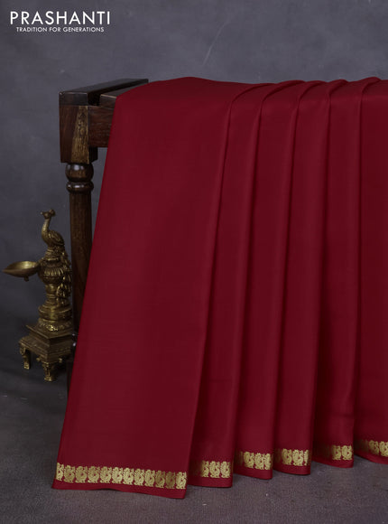 Pure mysore silk saree red with plain body and small zari woven border