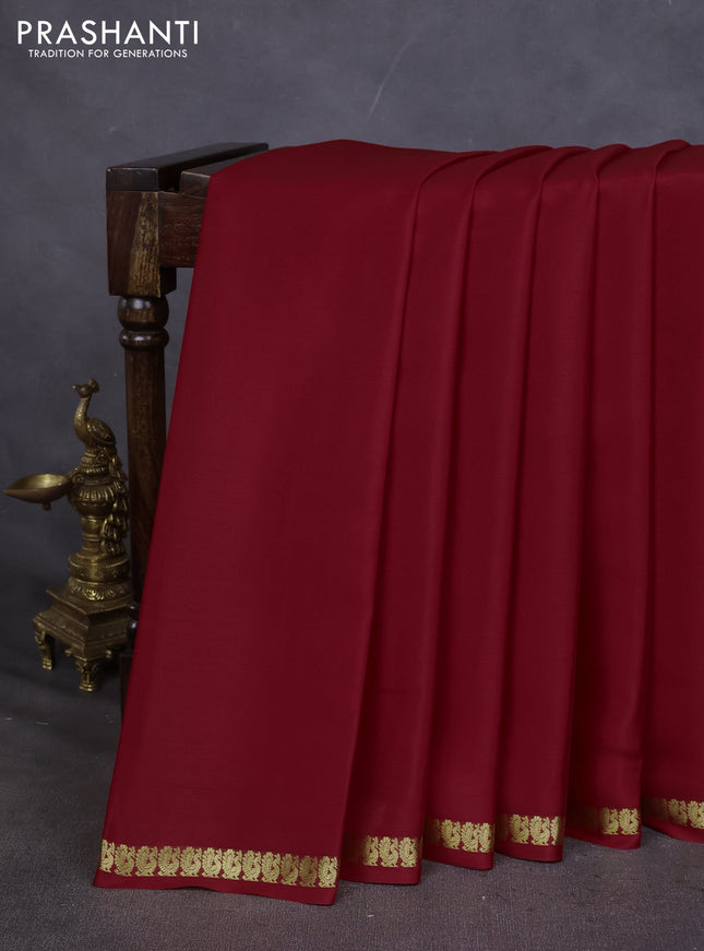 Pure mysore silk saree red with plain body and small zari woven border