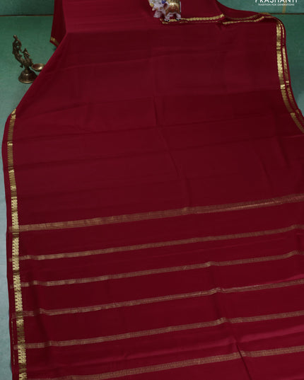 Pure mysore silk saree red with plain body and small zari woven border