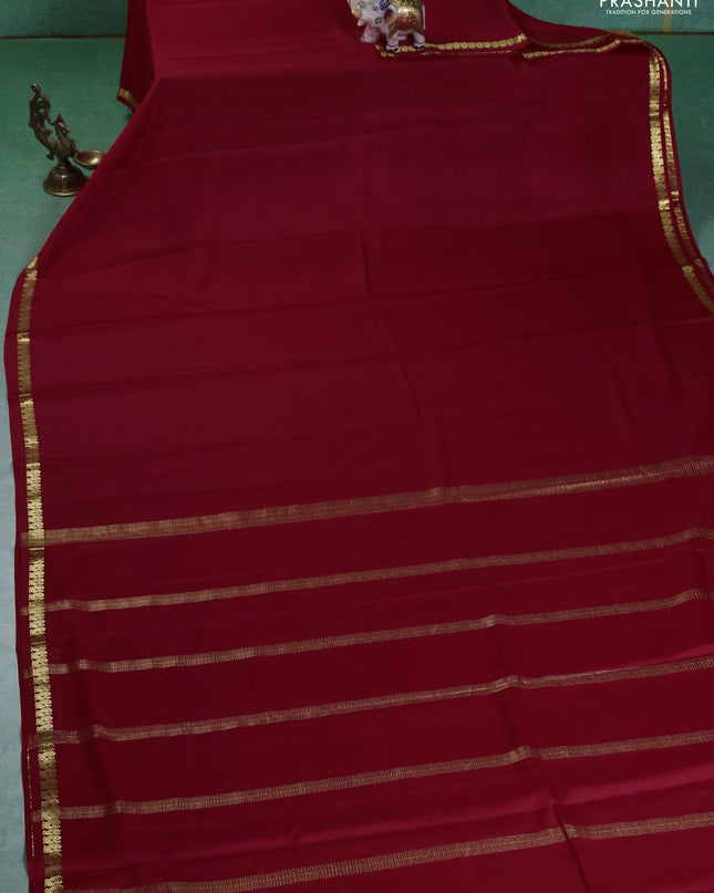 Pure mysore silk saree red with plain body and small zari woven border