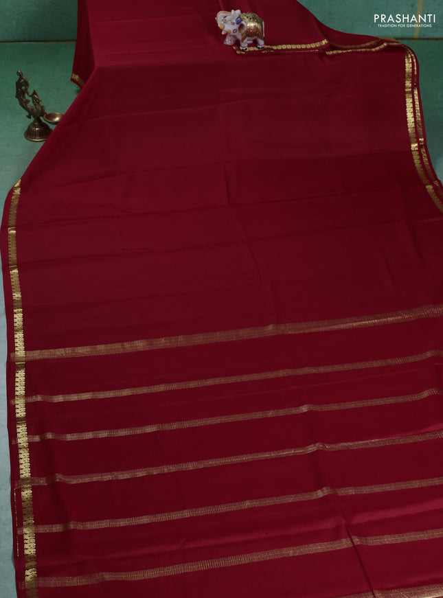 Pure mysore silk saree red with plain body and small zari woven border