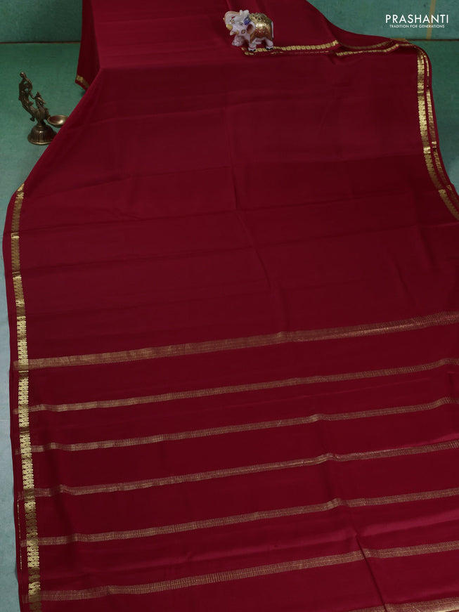 Pure mysore silk saree red with plain body and small zari woven border