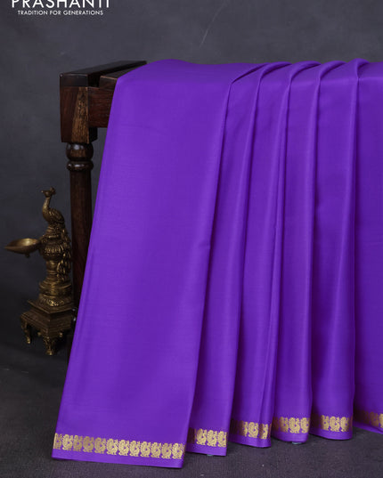 Pure mysore silk saree lavender with plain body and small zari woven border