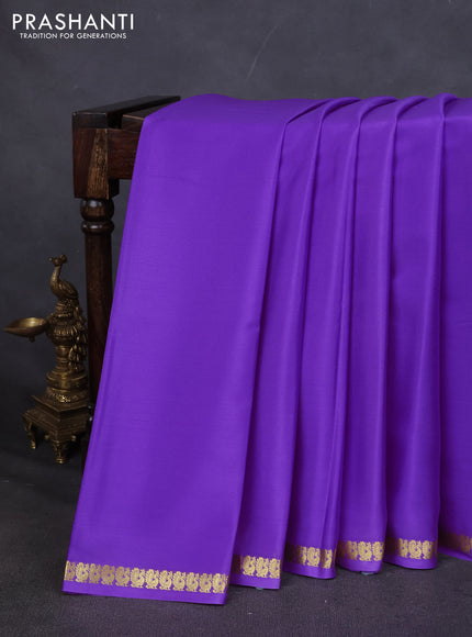 Pure mysore silk saree lavender with plain body and small zari woven border