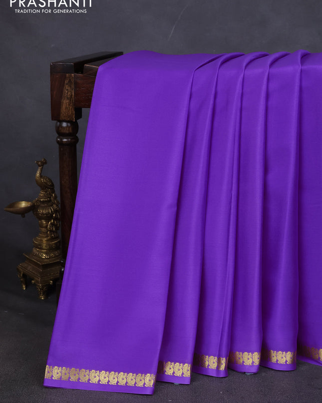 Pure mysore silk saree lavender with plain body and small zari woven border