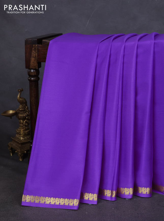 Pure mysore silk saree lavender with plain body and small zari woven border