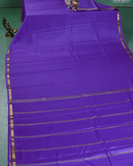 Pure mysore silk saree lavender with plain body and small zari woven border