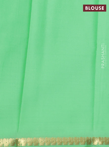Pure mysore silk saree pista green with plain body and small zari woven border