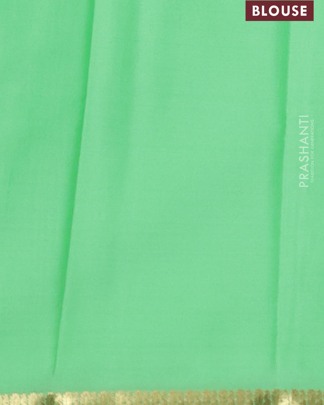 Pure mysore silk saree pista green with plain body and small zari woven border
