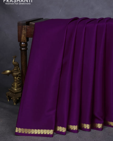 Pure mysore silk saree purple with plain body and small zari woven border