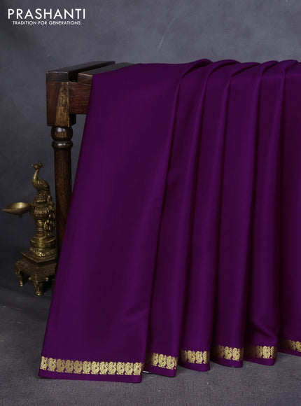 Pure mysore silk saree purple with plain body and small zari woven border