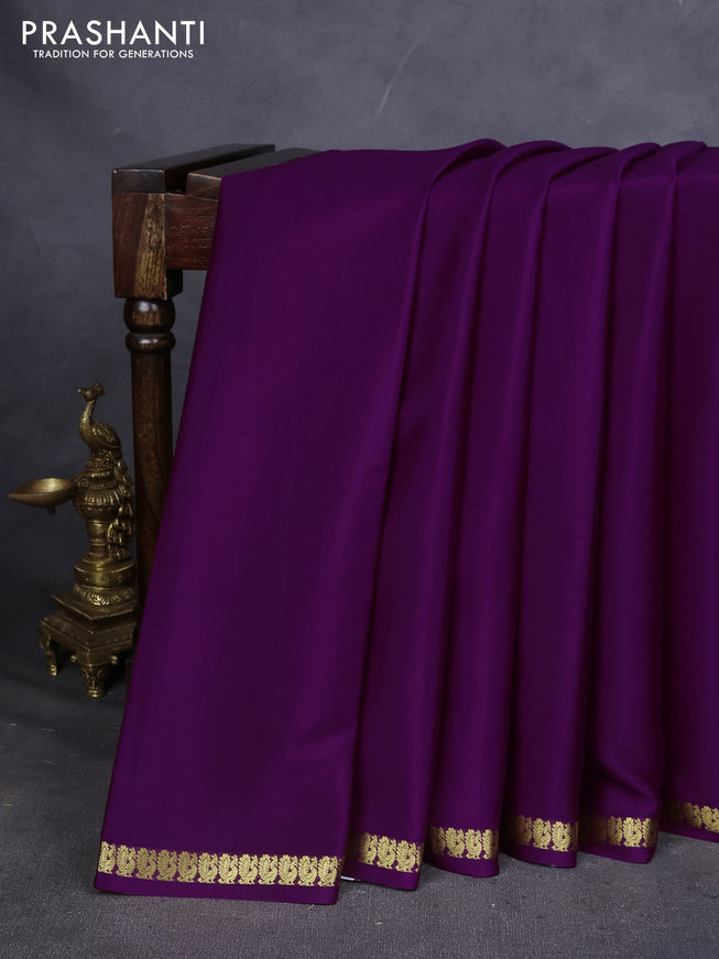 Pure mysore silk saree purple with plain body and small zari woven border