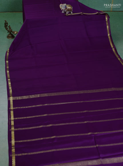 Pure mysore silk saree purple with plain body and small zari woven border