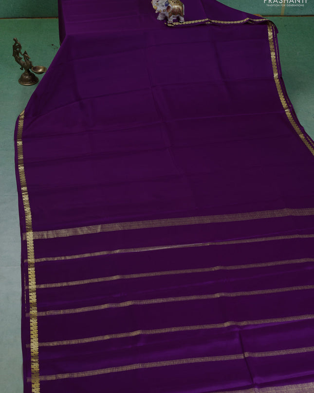 Pure mysore silk saree purple with plain body and small zari woven border
