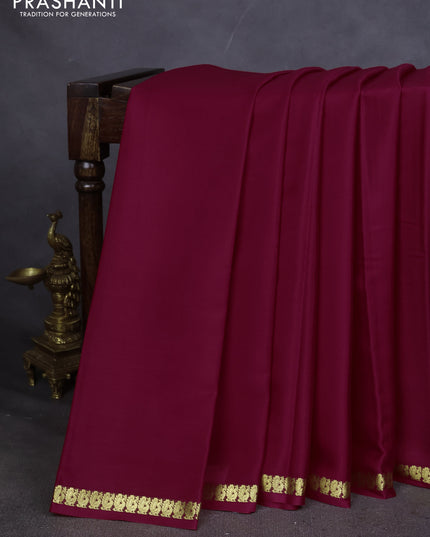 Pure mysore silk saree dark pink with plain body and small zari woven border