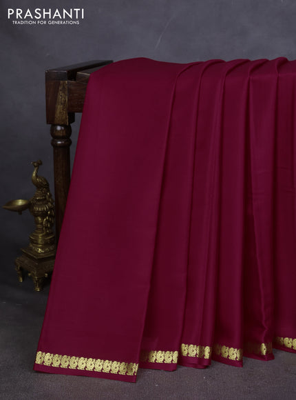 Pure mysore silk saree dark pink with plain body and small zari woven border