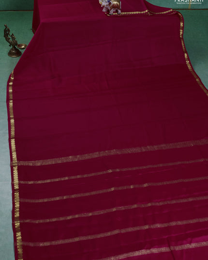 Pure mysore silk saree dark pink with plain body and small zari woven border