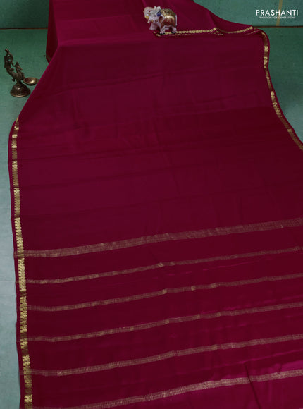 Pure mysore silk saree dark pink with plain body and small zari woven border
