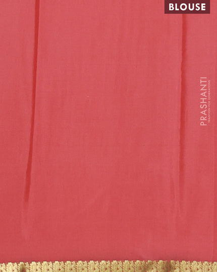 Pure mysore silk saree peach orange with plain body and small zari woven border