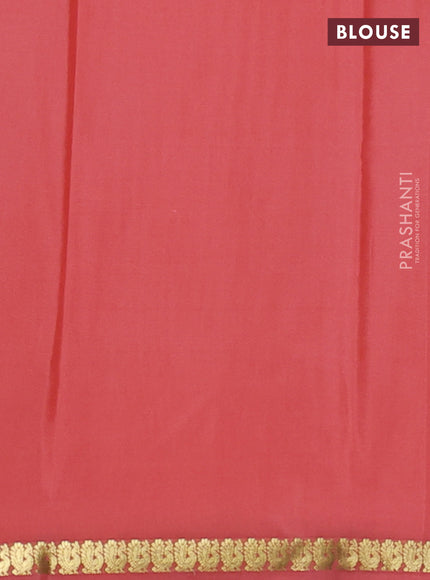 Pure mysore silk saree peach orange with plain body and small zari woven border