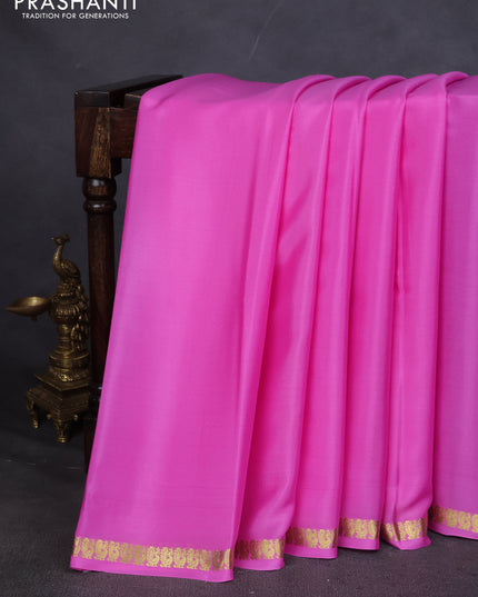 Pure mysore silk saree light pink with plain body and small zari woven border