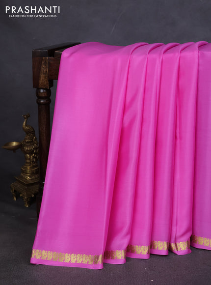 Pure mysore silk saree light pink with plain body and small zari woven border