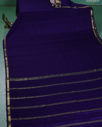 Pure mysore silk saree dark blue with plain body and small zari woven border