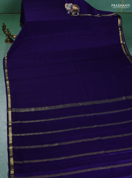 Pure mysore silk saree dark blue with plain body and small zari woven border