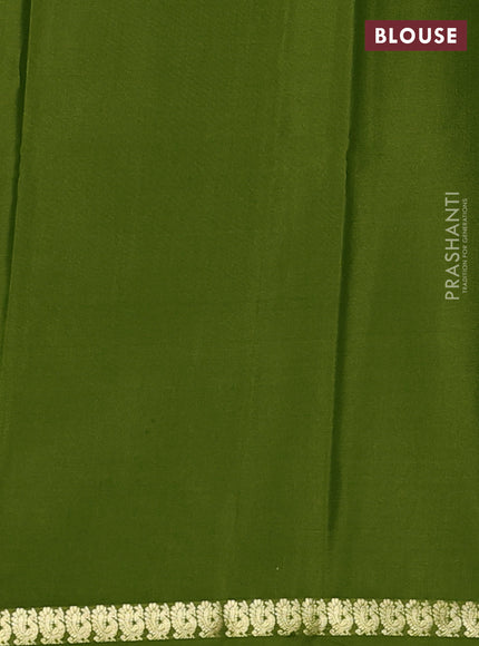 Pure mysore silk saree light green with plain body and small zari woven border